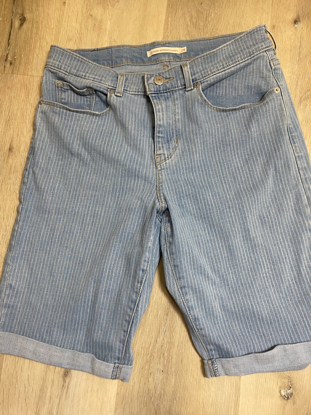Levi's Light Blue Striped Denim Shorts Classic Bermuda